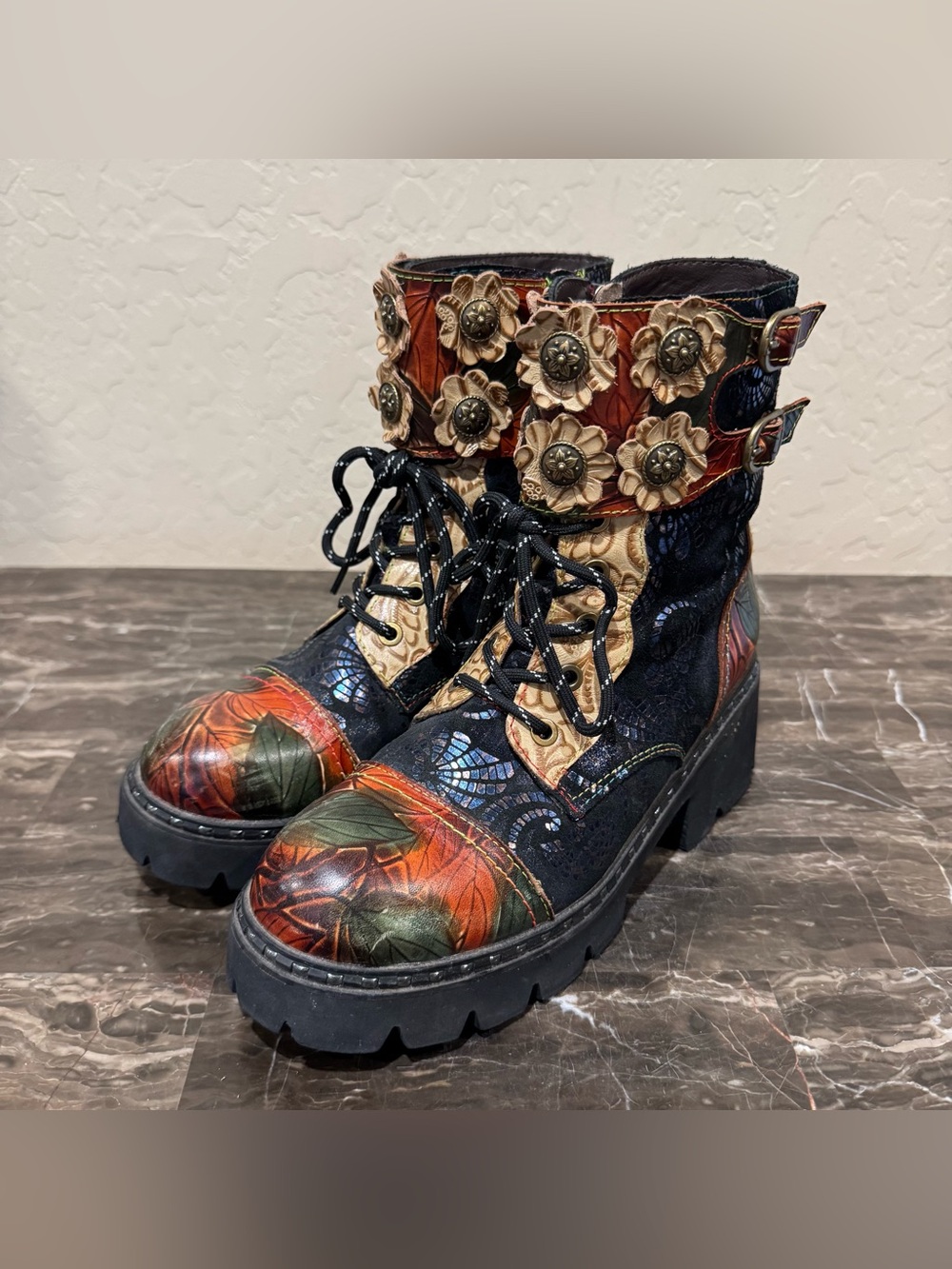 L’artiste by Spring Step Limitless Patchwork Leather Combat Boots - Picture 3 of 12